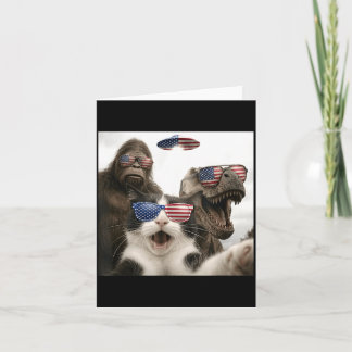 Patriotic Cat Selfie with Bigfoot Dinosaur UFO 4th Card