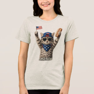 Patriotic Cat Shirt for Women Cat Lover Tee