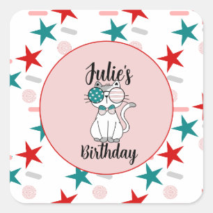 Patriotic Cat Sprinkles and Stars Birthday Party Square Sticker