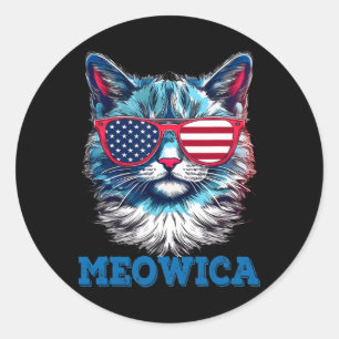 Patriotic Cat Sungles American Flag 4th Of July Me Classic Round Sticker