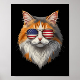 Patriotic Cat Sungles American Flag 4th Of July Me Poster