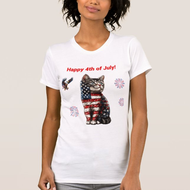 Patriotic Cat T-Shirt, American Flag Kitten Tee (Front)