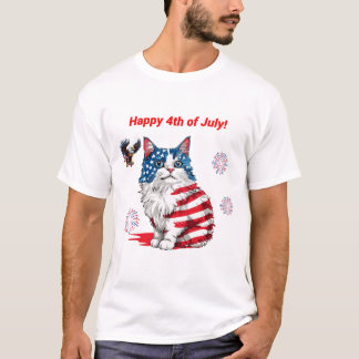 Patriotic Cat T-Shirt, USA Flag Kitty Tee, America T-Shirt