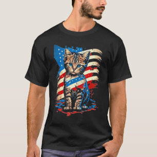 Patriotic Cat USA Flag For Man Woman T-Shirt