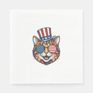 Patriotic Cat Vintage Engraving Shirt Design_1 Napkin
