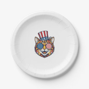 Patriotic Cat Vintage Engraving Shirt Design_1 Paper Plate