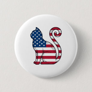 Patriotic Cat Vintage Engraving Vector Design_1 6 Cm Round Badge