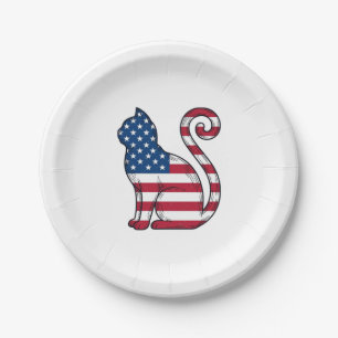 Patriotic Cat Vintage Engraving Vector Design_1 Paper Plate