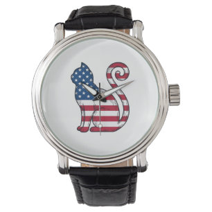 Patriotic Cat Vintage Engraving Vector Design_1 Watch