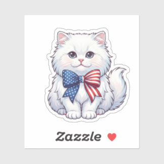 Patriotic Cat with American Flag Bow 4th of July