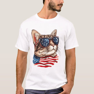 Patriotic Cat with American Flag Sunglasses, USA T-Shirt