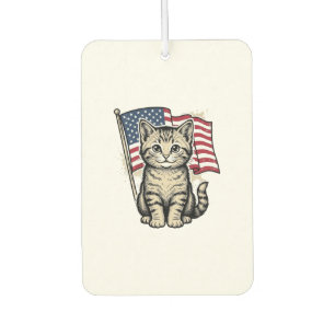 Patriotic Cat with American Flag Vintage Vector De Car Air Freshener
