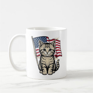 Patriotic Cat with American Flag Vintage Vector De Coffee Mug