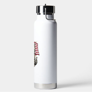 Patriotic Cat with American Flag Vintage Vector De Water Bottle