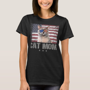 Patriotic Cats Mum With Sunglasses USA American Fl T-Shirt