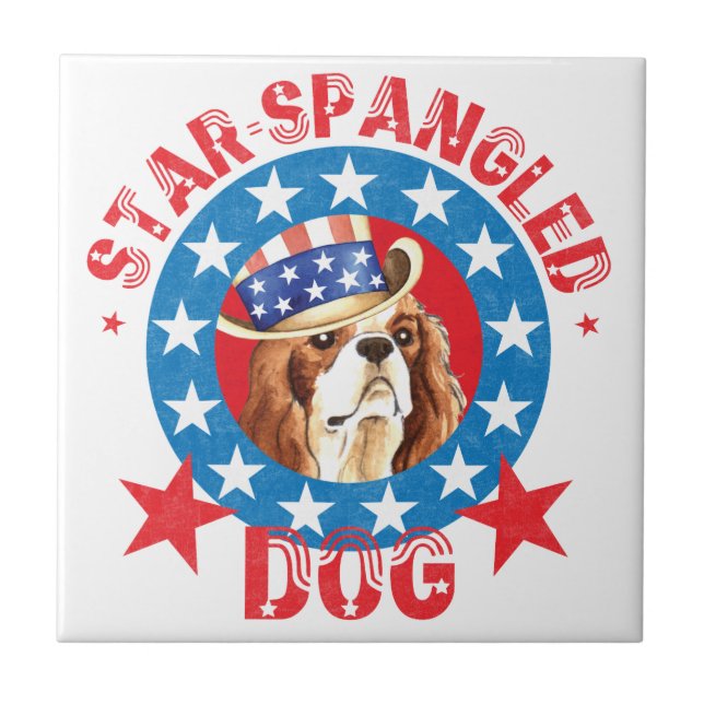 Patriotic Cavalier King Charles Spaniel Ceramic Tile (Front)