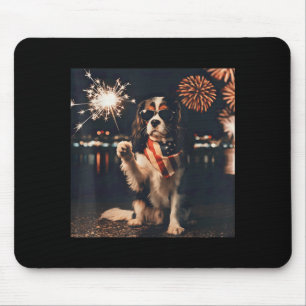Patriotic Cavalier King Charles Spaniel Fireworks Mouse Pad