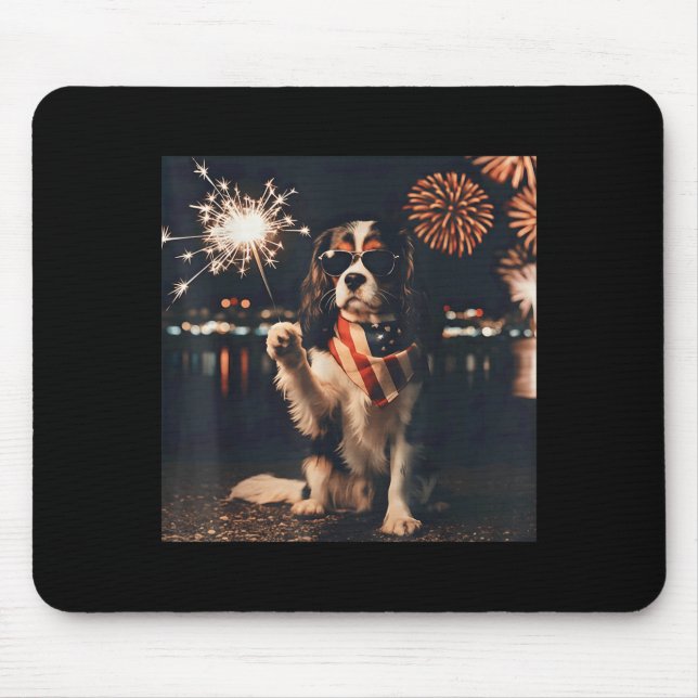 Patriotic Cavalier King Charles Spaniel Fireworks Mouse Pad (Front)