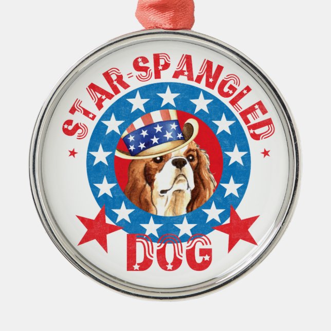 Patriotic Cavalier King Charles Spaniel Metal Ornament (Front)