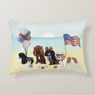 Patriotic Cavalier King Charles Spaniels Beach  Decorative Cushion