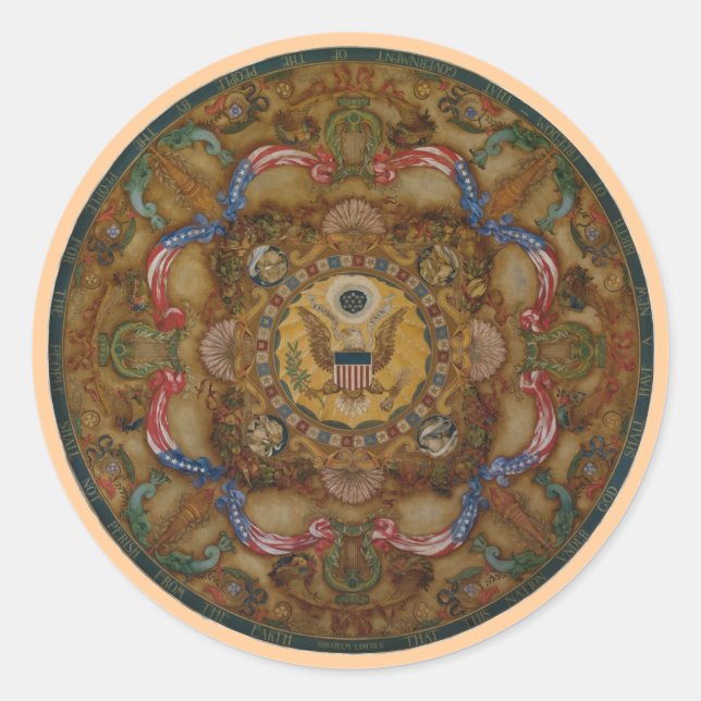 Patriotic ceiling dome painting Library Congress Classic Round Sticker (Front)