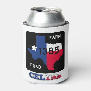 Patriotic Celina, TX & Texas Longhorn Can Cooler