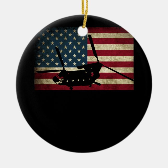 Patriotic CH-47 Chinook Helicopter American Flag Ceramic Ornament (Front)