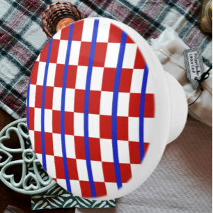 Patriotic Checkerboard Ceramic Knob