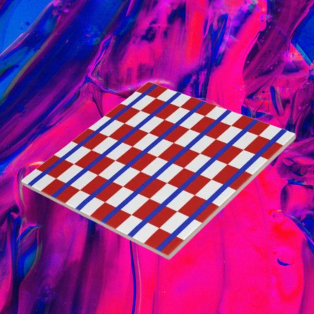 Patriotic Chequerboard Ceramic Tile (Creator Uploaded)