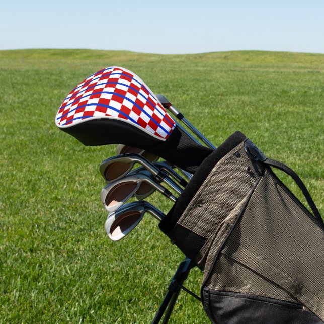 Patriotic Chequerboard Golf Head Cover (In Situ)
