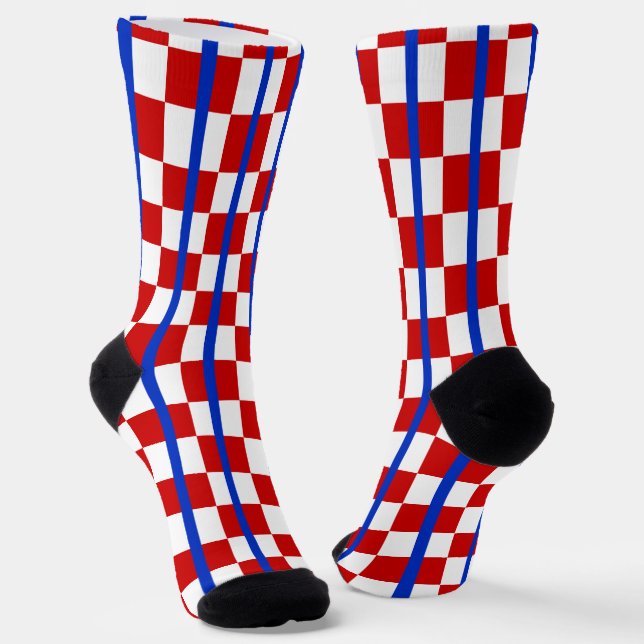 Patriotic Chequered Stripe Crew Socks (Angled)