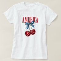 Patriotic Cherry Flag Bow Fourth of July T-Shirt 