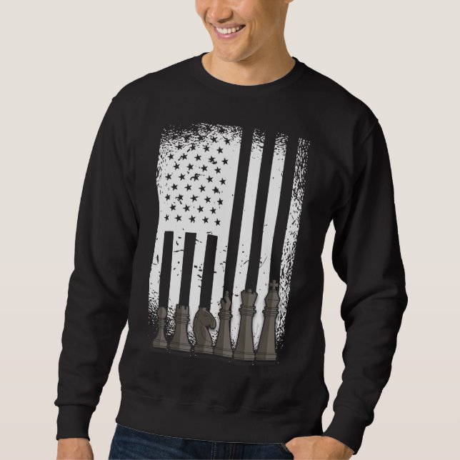 Patriotic Chess Player American Usa Flag  Chess Sweatshirt (Front)
