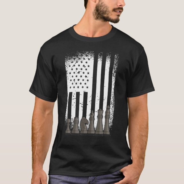 Patriotic Chess Player American Usa Flag  Chess T-Shirt (Front)