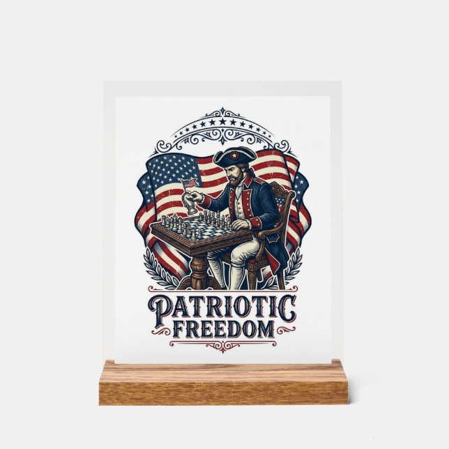 Patriotic Chess Player Vector Graphic Tee Acrylic Sign (Front)