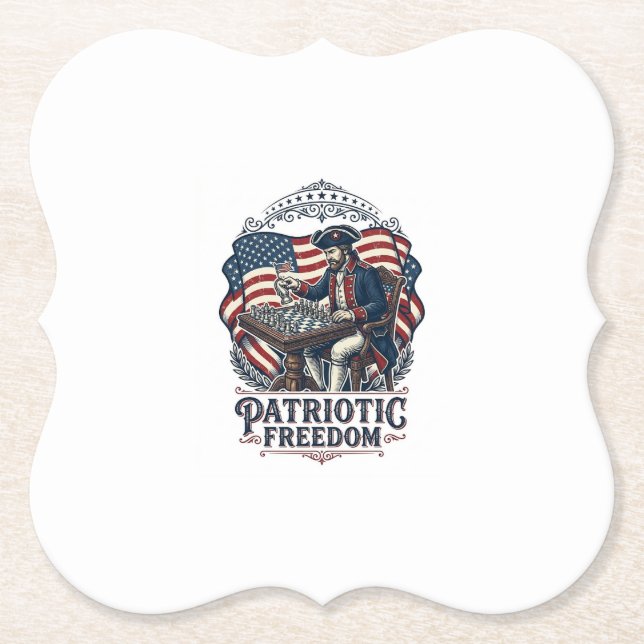 Patriotic Chess Player Vector Graphic Tee Paper Coaster (Front)