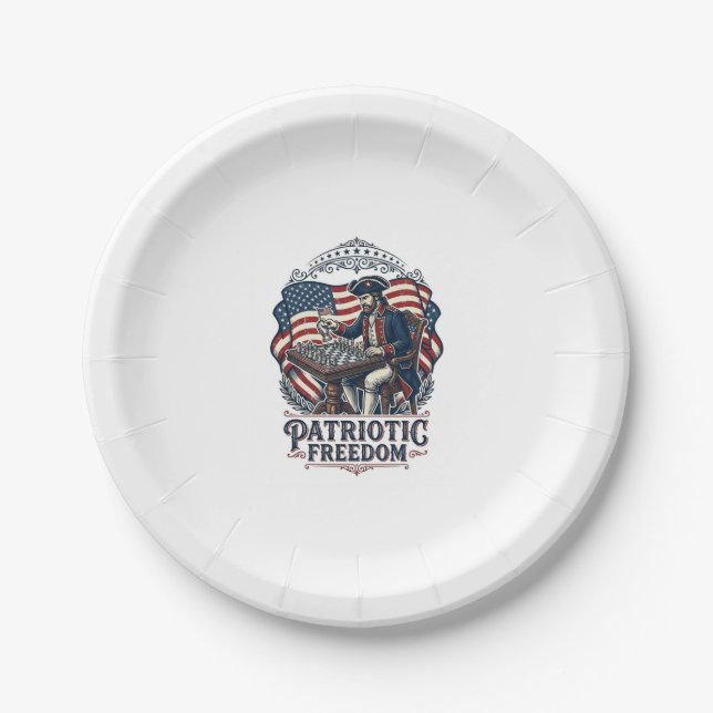 Patriotic Chess Player Vector Graphic Tee Paper Plate (Front)