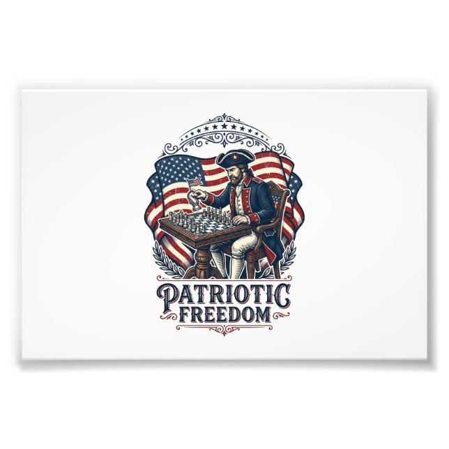 Patriotic Chess Player Vector Graphic Tee Photo Print (Front)