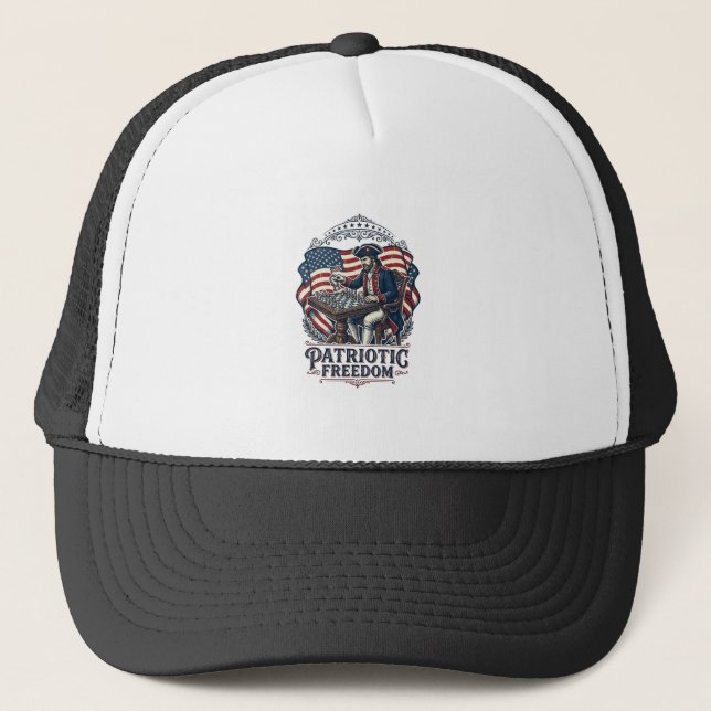 Patriotic Chess Player Vector Graphic Tee Trucker Hat (Front)