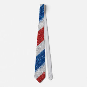 Patriotic Chevron Red White Blue Glitter Stripes Tie