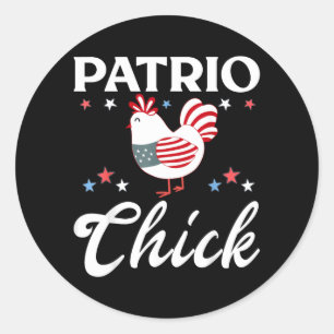 Patriotic Chick American Pride 4th of July Classic Round Sticker