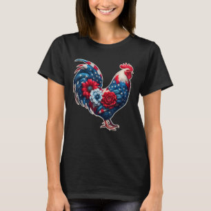 Patriotic Chicken 4th of July USA FLAG Floral T-Shirt