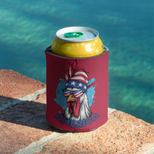 Patriotic Chicken in USA Bandana and Shades Can Cooler