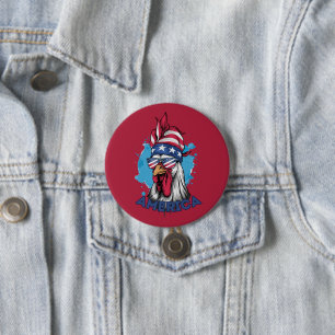 Patriotic Chicken in USA Bandanna and Shades 7.5 Cm Round Badge