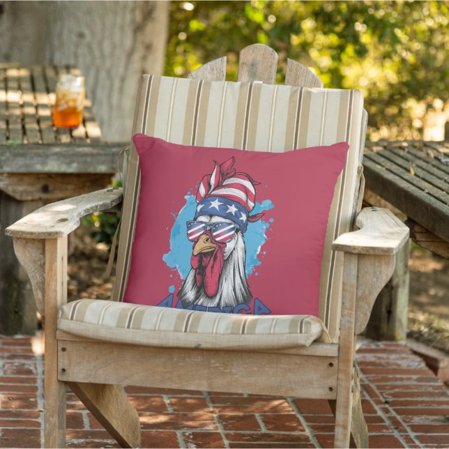 Patriotic Chicken in USA Bandanna and Shades Cushion (Chair)