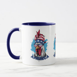 Patriotic Chicken in USA Bandanna and Shades Mug
