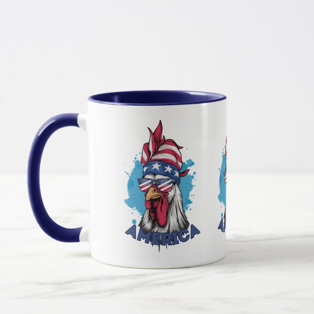 Patriotic Chicken in USA Bandanna and Shades Mug (Left)