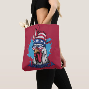 Patriotic Chicken in USA Bandanna and Shades Tote Bag
