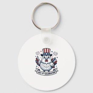 Patriotic Chicken July 4th Celebration T-Shirt Des Key Ring