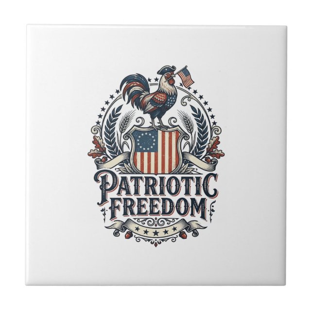 Patriotic Chicken Keeper Vector Graphic Tee_1 Ceramic Tile (Front)
